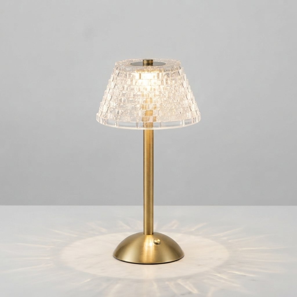 Draadloze vintage tafellamp met glazen kap – oplaadbaar