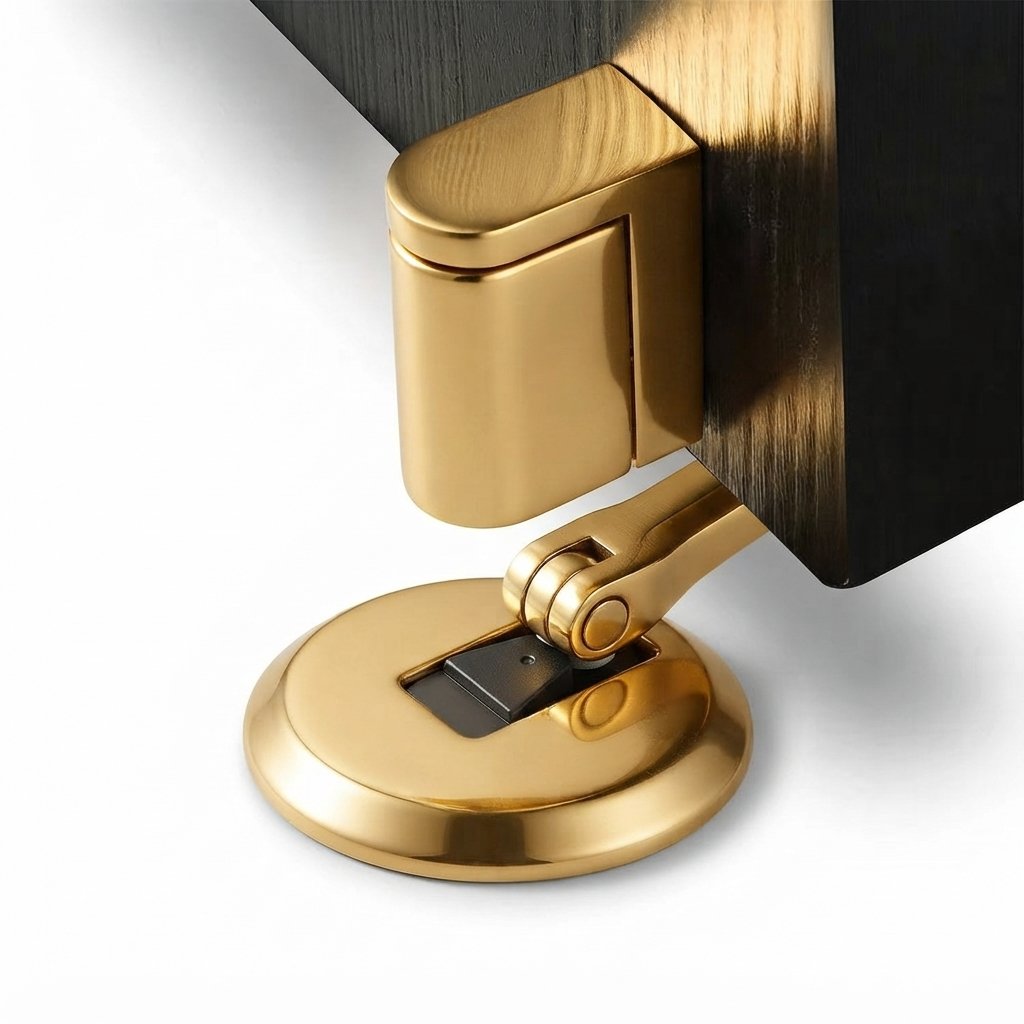 Vloerdeurstopper met push-lock mechanisme, zinklegering