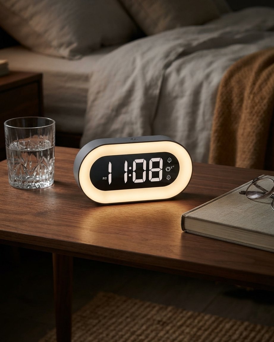 Digitale wekker met nachtlamp en twee alarmen