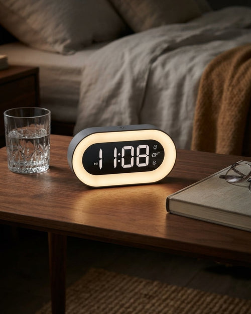 Digitale wekker met nachtlamp en twee alarmen