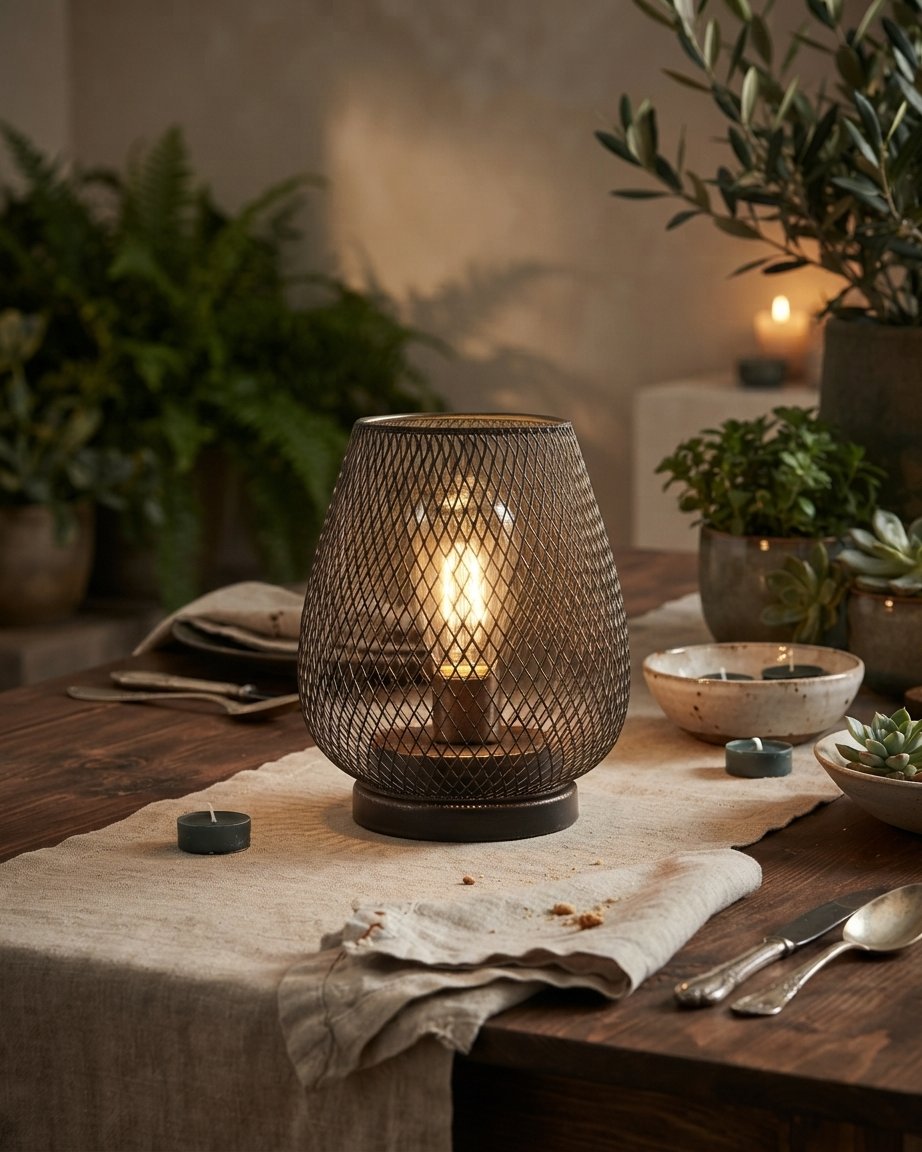 Draadloze tafellamp metaal gaas – warm wit LED, set van 2