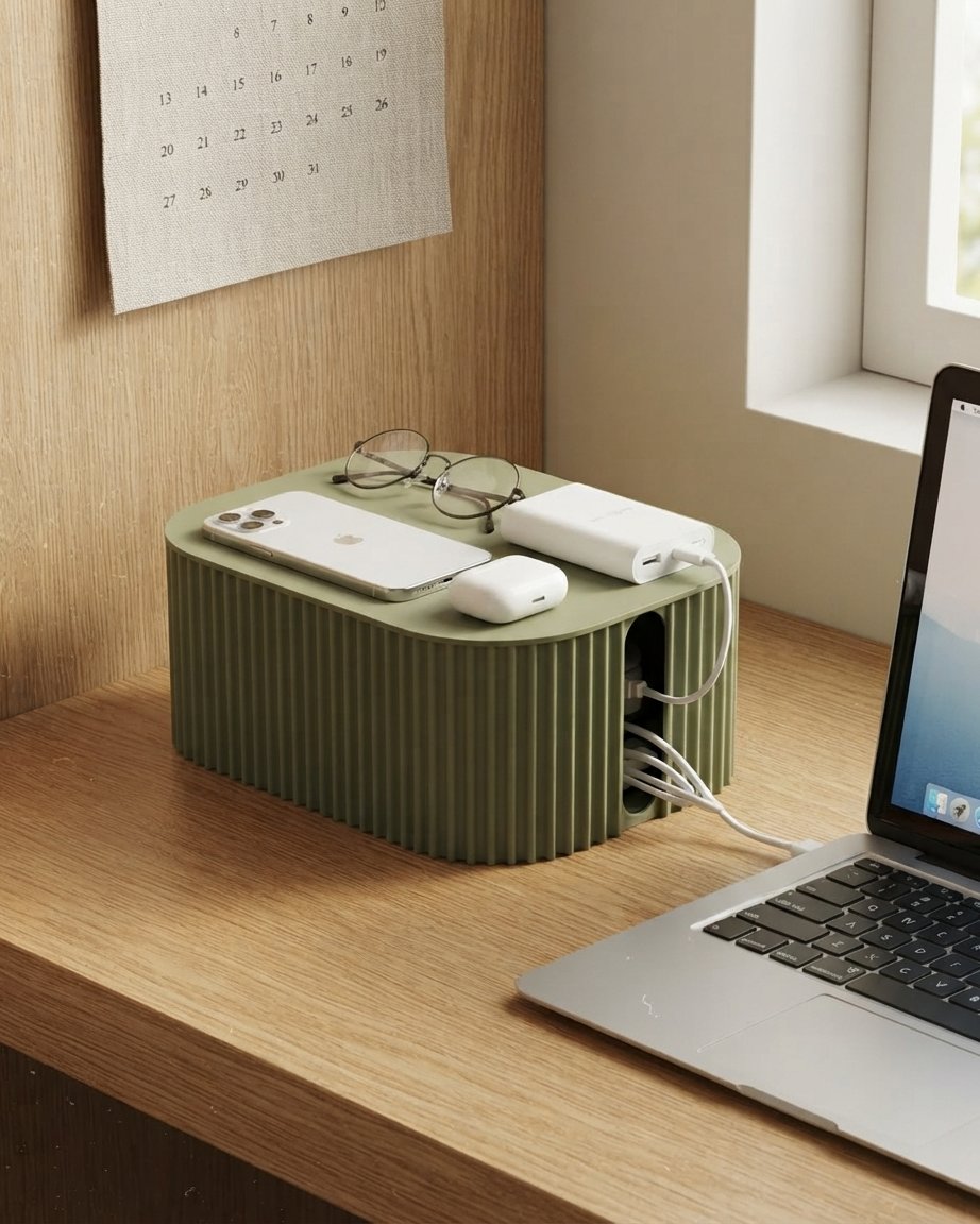 Kabelbox met deksel – geribbeld design, 33 cm