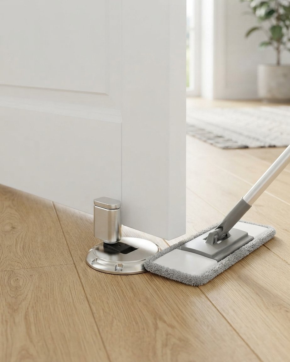 Vloerdeurstopper met push-lock mechanisme, zinklegering