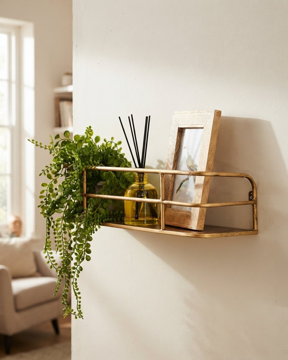 Wandplank industrieel metaal messing goud 55 cm