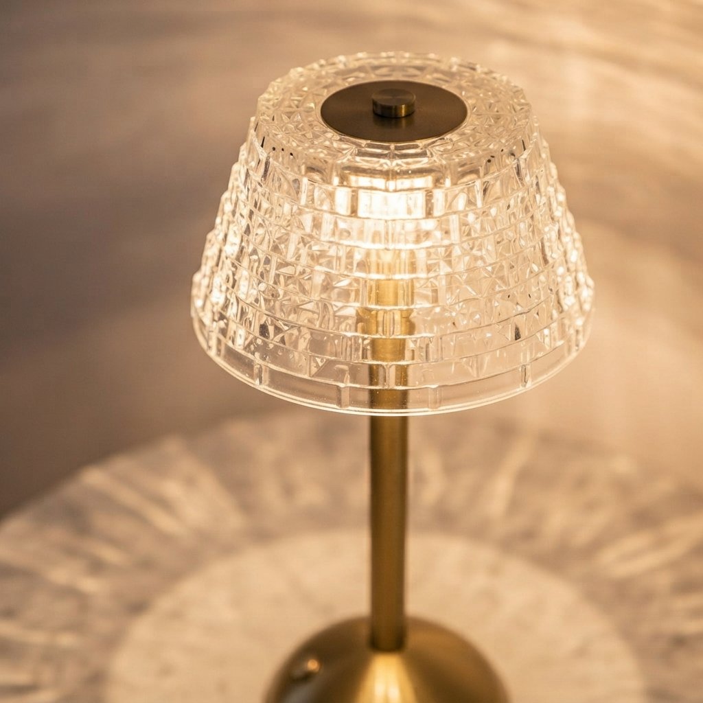 Draadloze vintage tafellamp met glazen kap – oplaadbaar