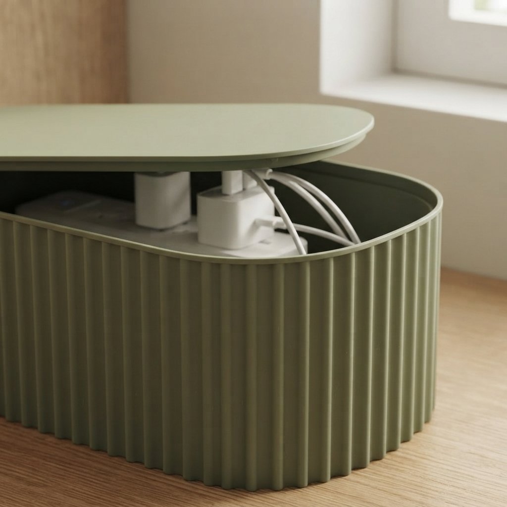 Kabelbox met deksel – geribbeld design, 33 cm