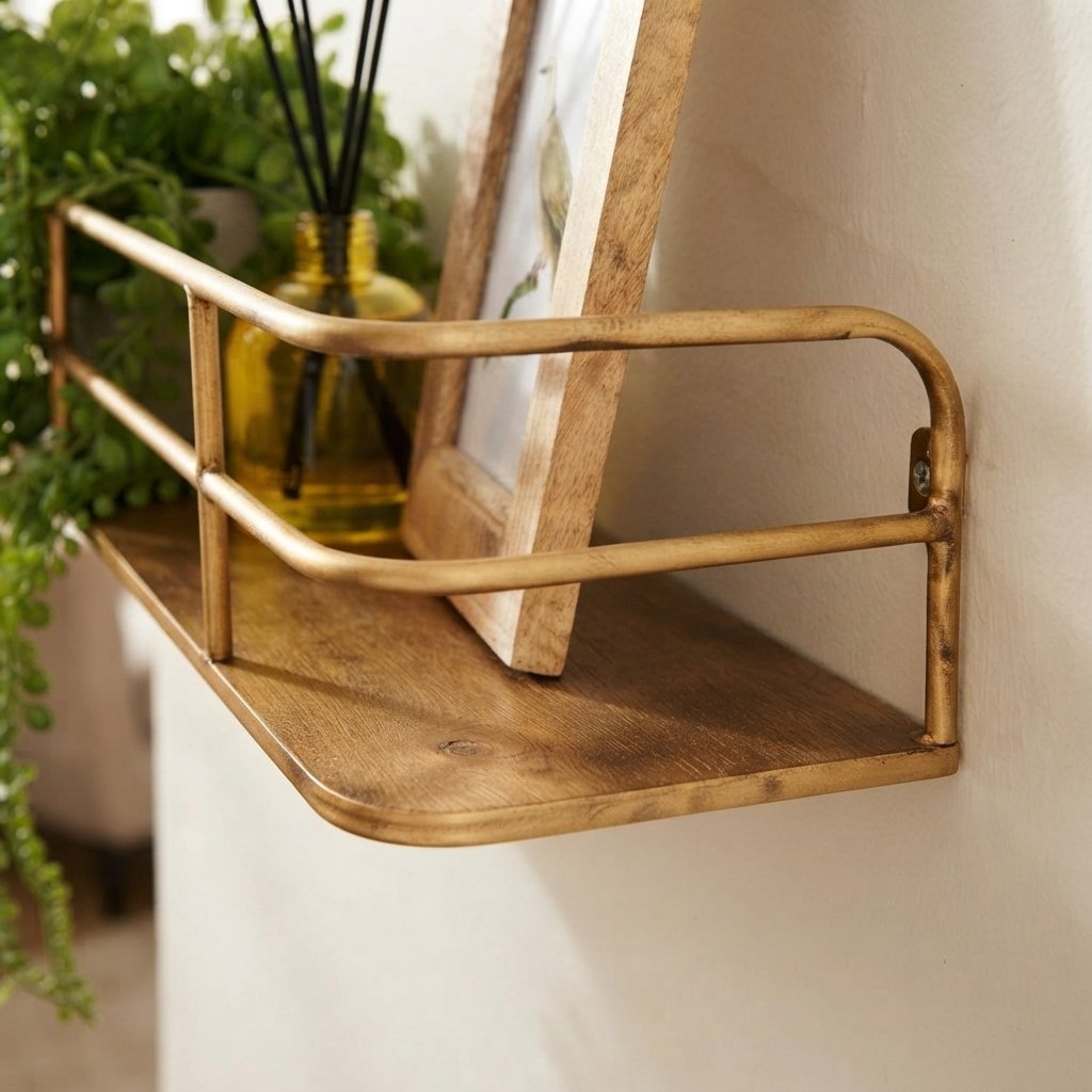Wandplank industrieel metaal messing goud 55 cm