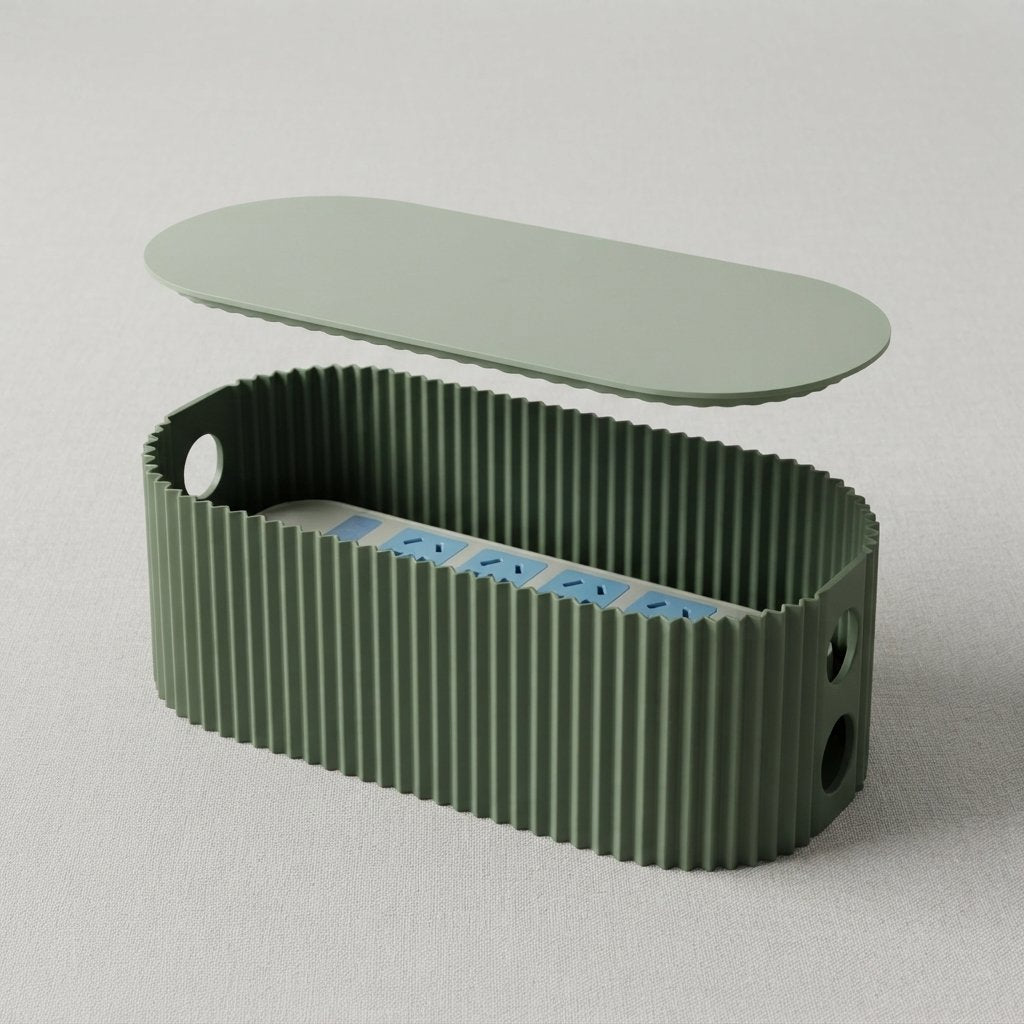 Kabelbox met deksel – geribbeld design, 33 cm — Groen