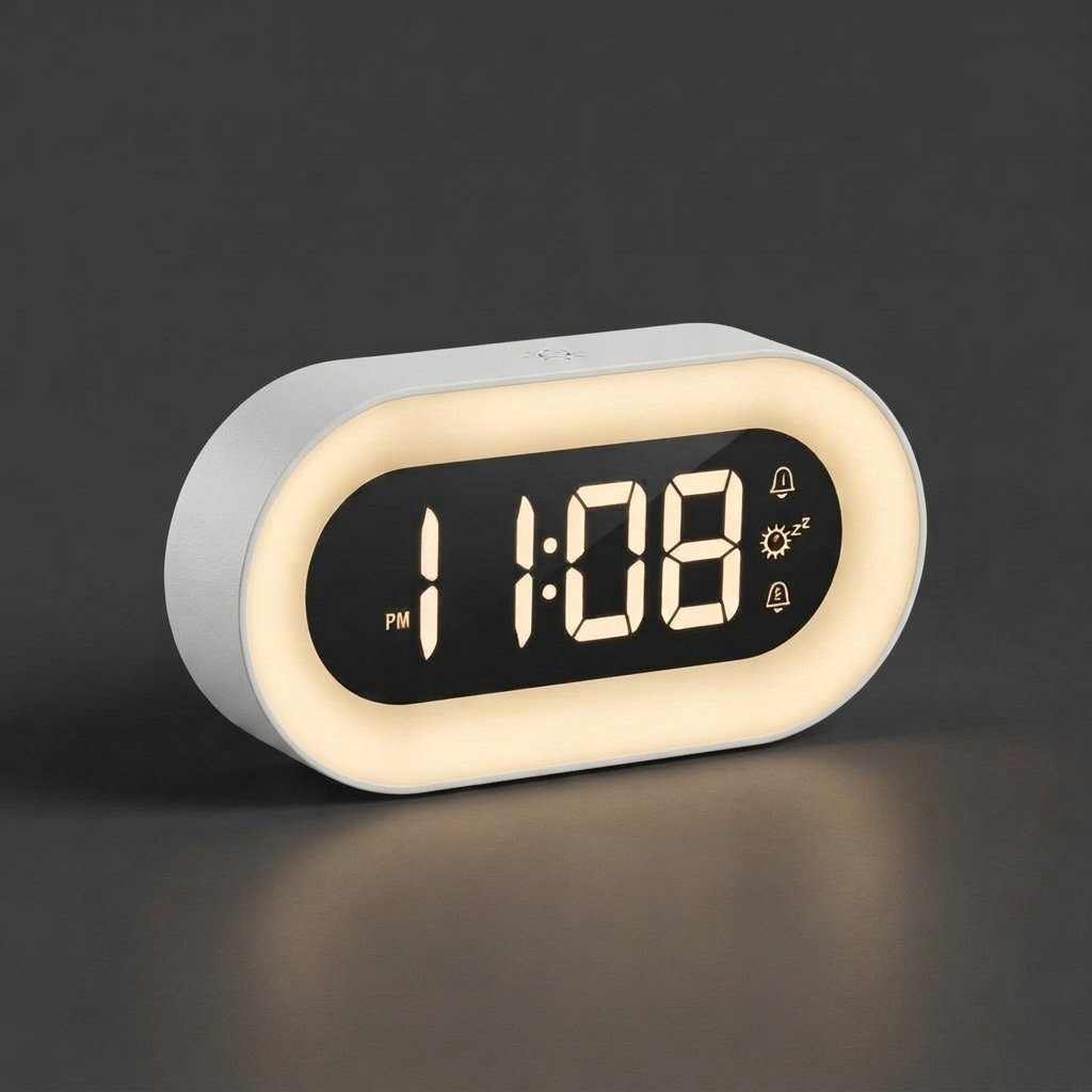 Digitale wekker met nachtlamp en twee alarmen — Wit