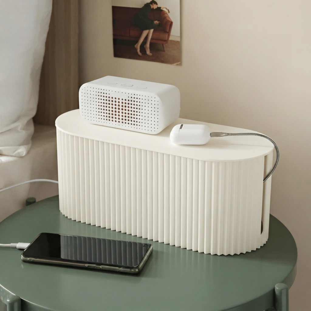 Kabelbox met deksel – geribbeld design, 33 cm — Wit