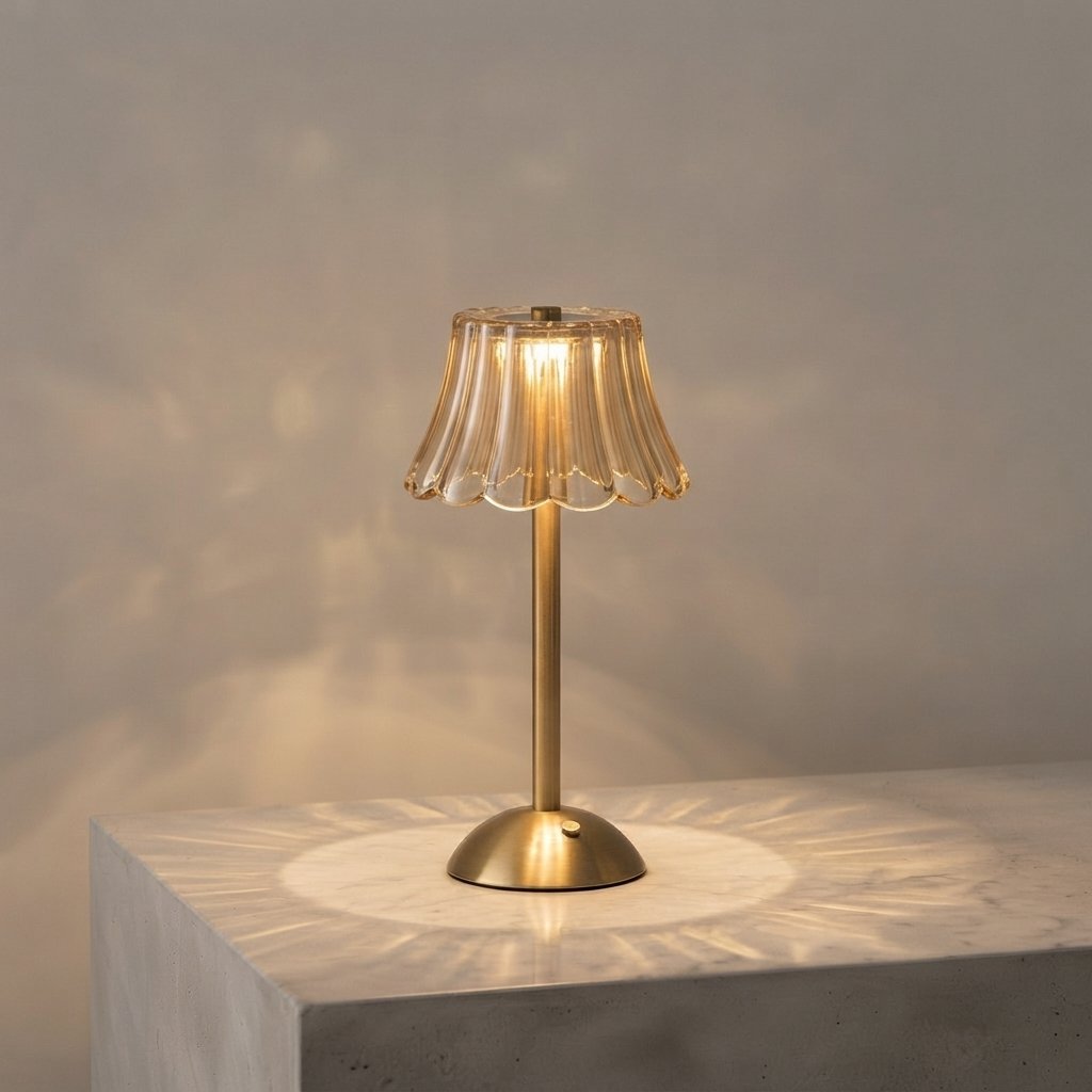 Draadloze vintage tafellamp met glazen kap – oplaadbaar — Cristine