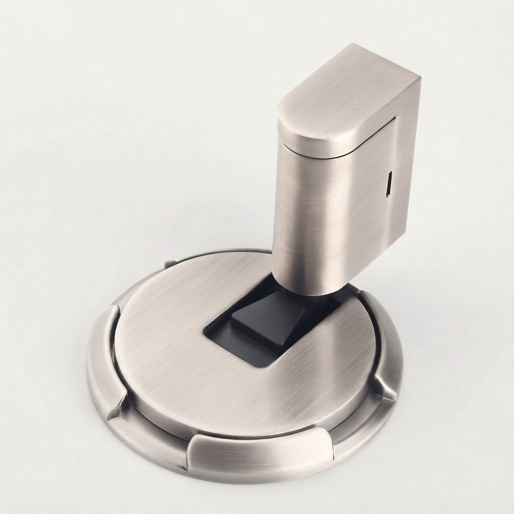 Vloerdeurstopper met push-lock mechanisme, zinklegering — Zilver