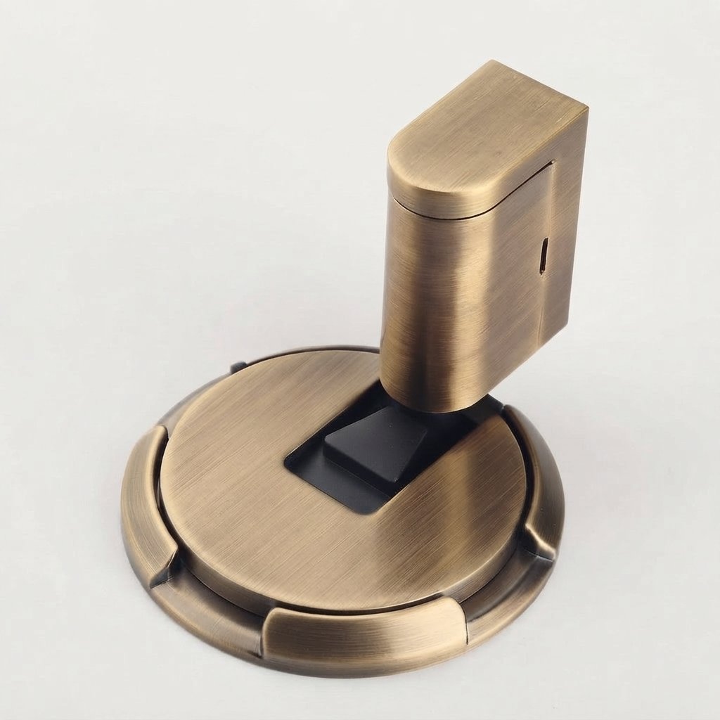 Vloerdeurstopper met push-lock mechanisme, zinklegering — Brons